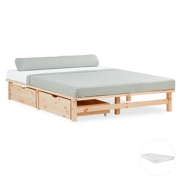 Homestyle4u Holzbett 90x200 / 100x200 / 140x200 Weiß Natur Grau Palettenbet günstig online kaufen