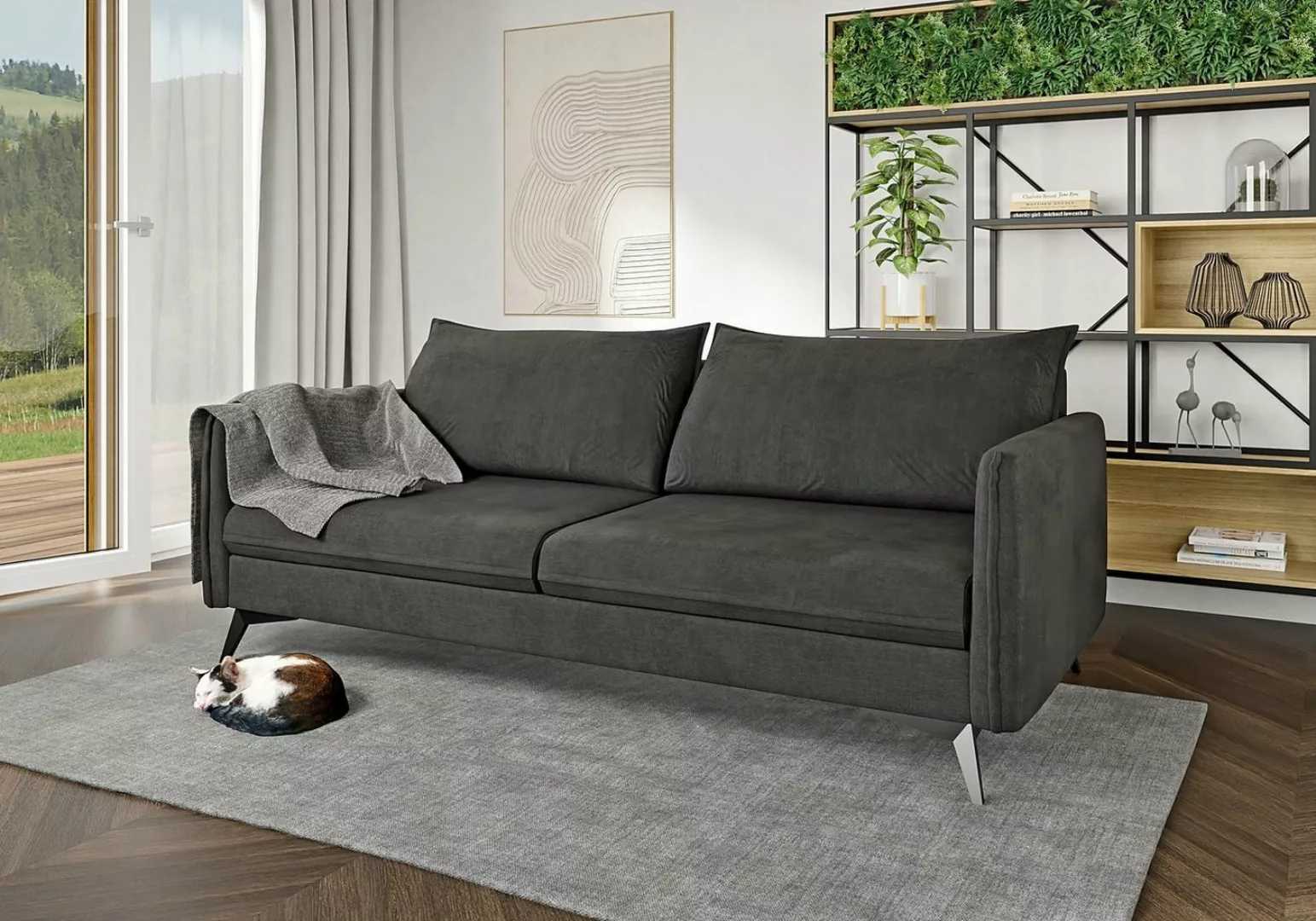 S-Style Möbel 3-Sitzer Sofa Azalea mit Schwarz Metall Füßen aus Luxusmicrof günstig online kaufen