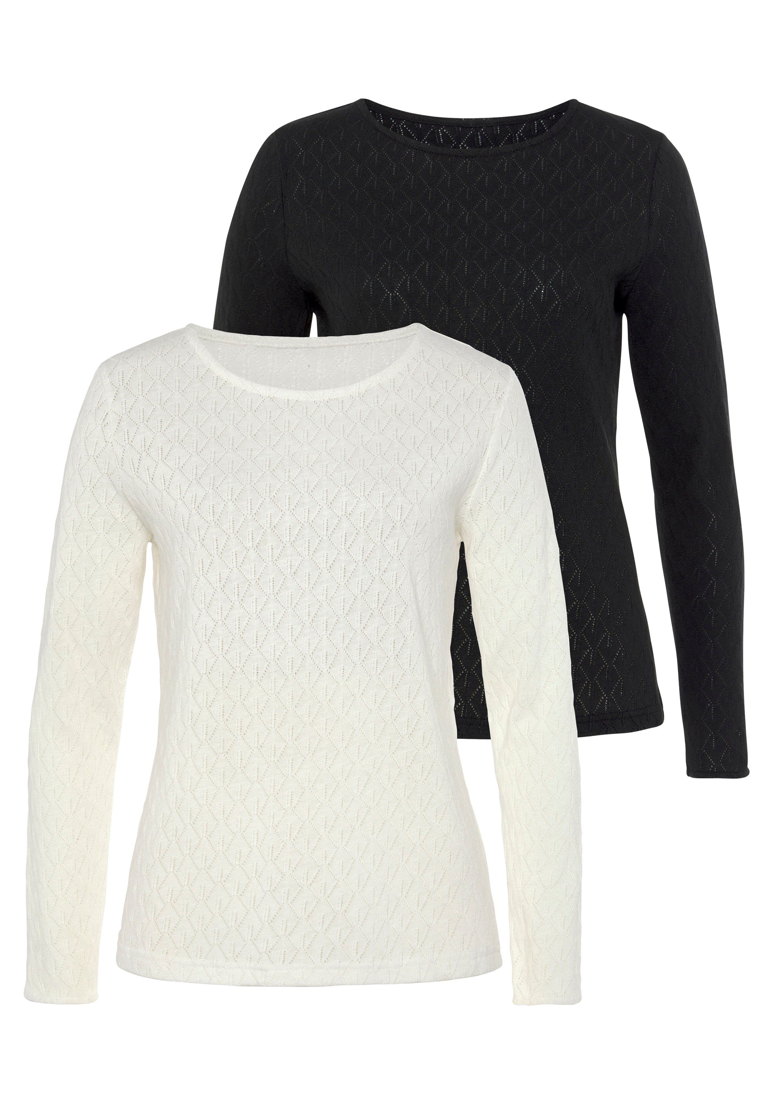 Vivance Langarmshirt "mit modischem Ajour-Muster", (2er-Pack), aus weichem günstig online kaufen