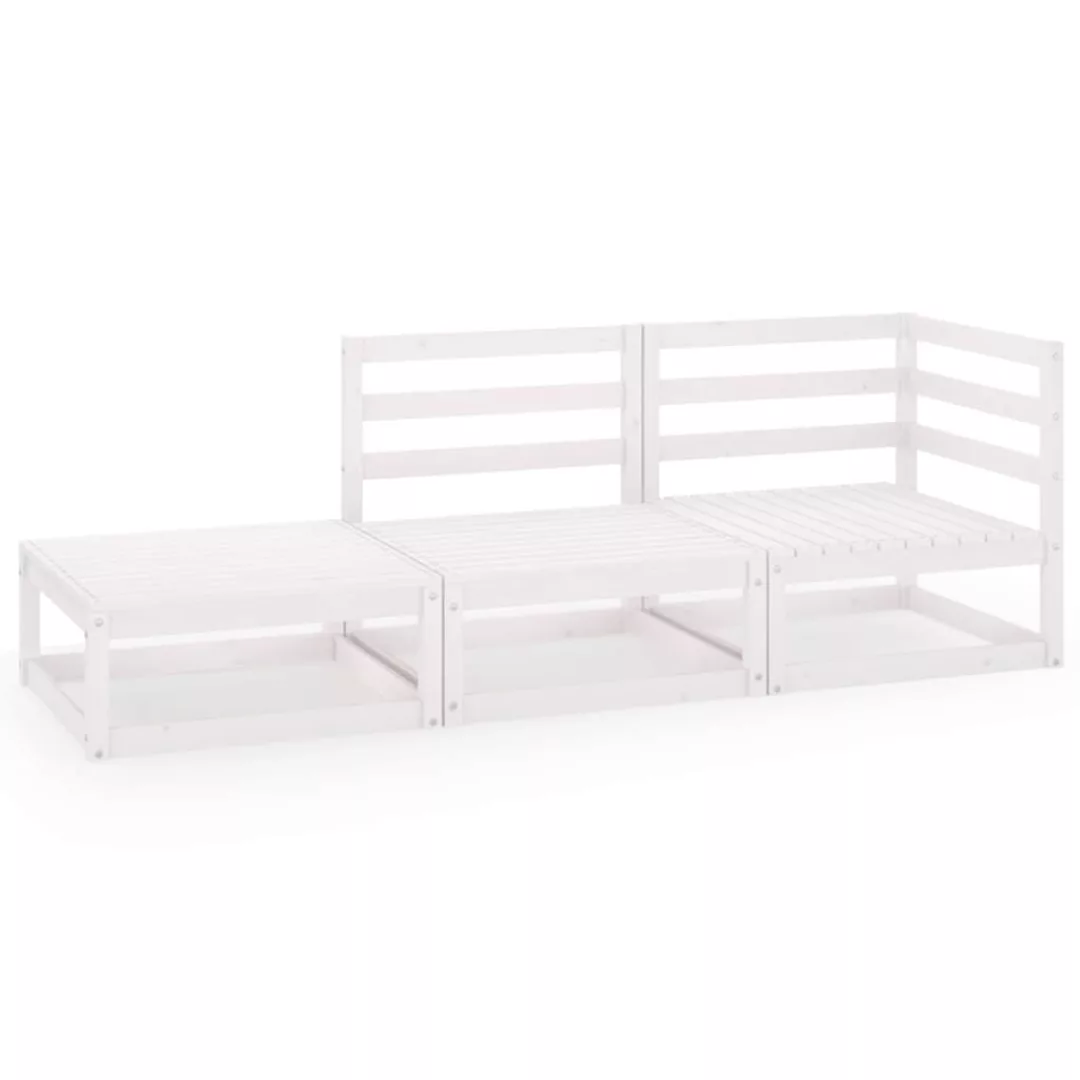 3-tlg. Garten-lounge-set Weiß Kiefer Massivholz günstig online kaufen