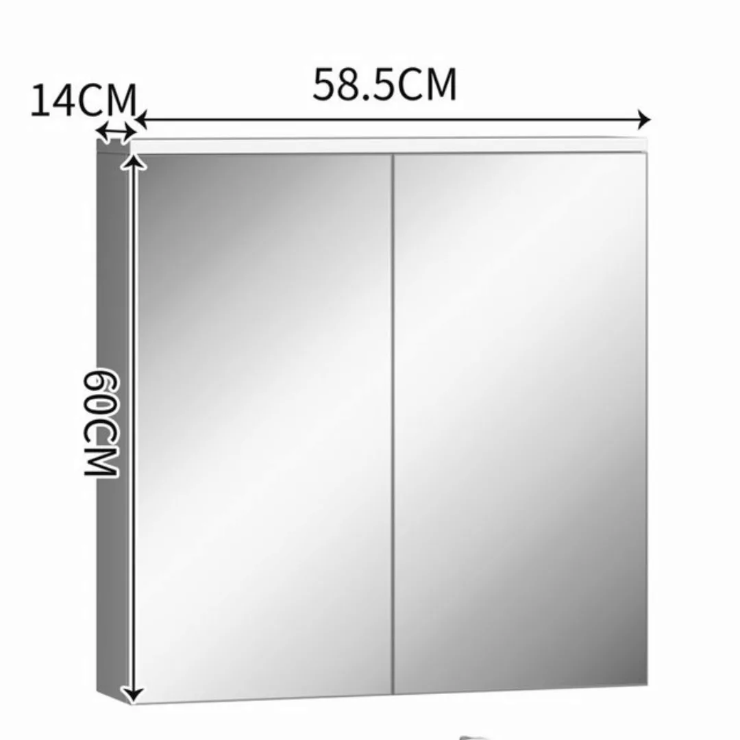 HT Badezimmerspiegelschrank Spiegelschrank mit Ablageflächen, 58.5x60x14cm günstig online kaufen