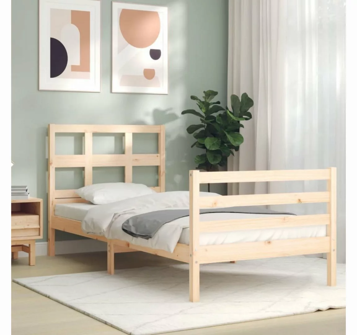 vidaXL Bett Massivholzbett mit Kopfteil 90x200 cm günstig online kaufen