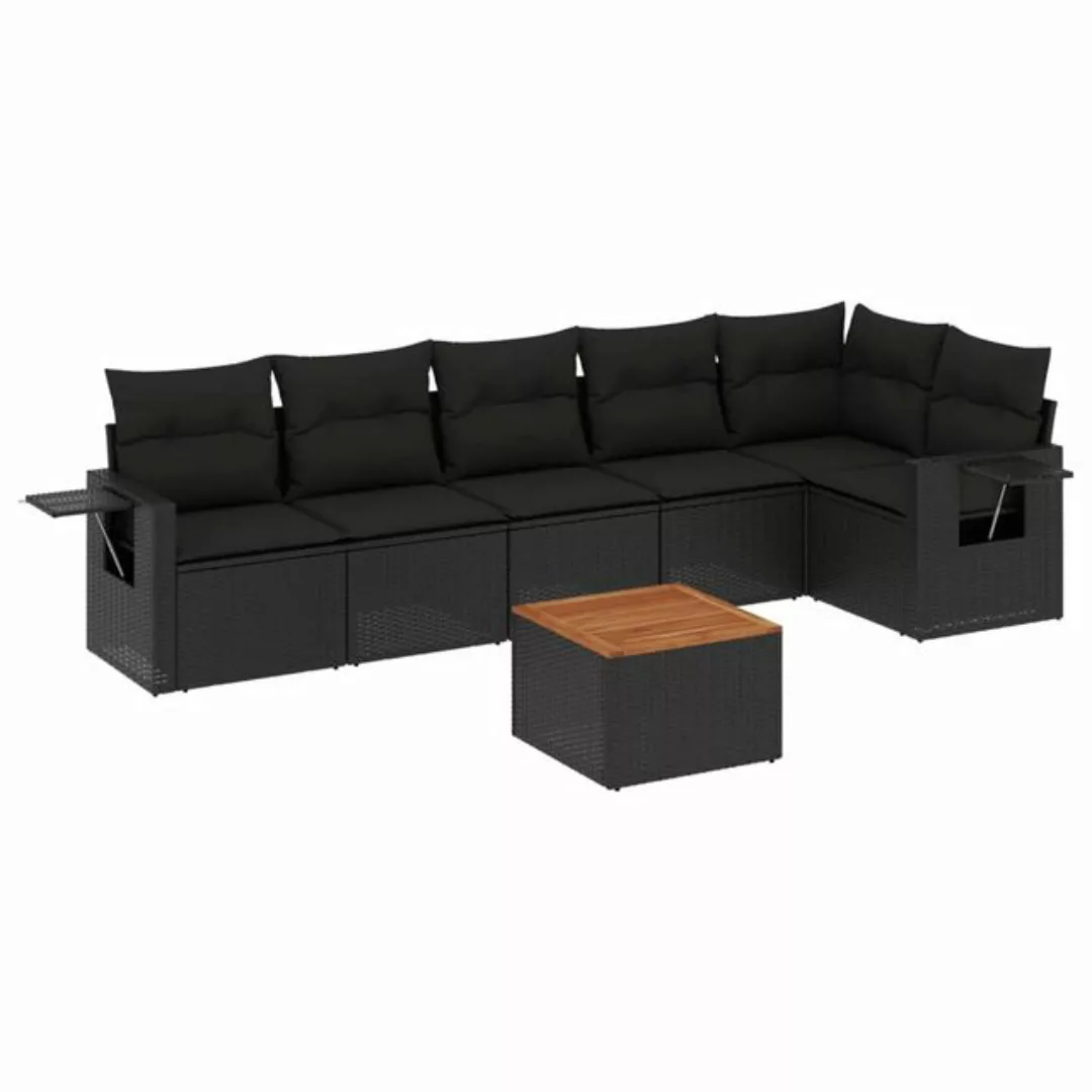 vidaXL Loungesofa 7-tlg. Garten-Sofagarnitur mit Kissen Schwarz Poly Rattan günstig online kaufen