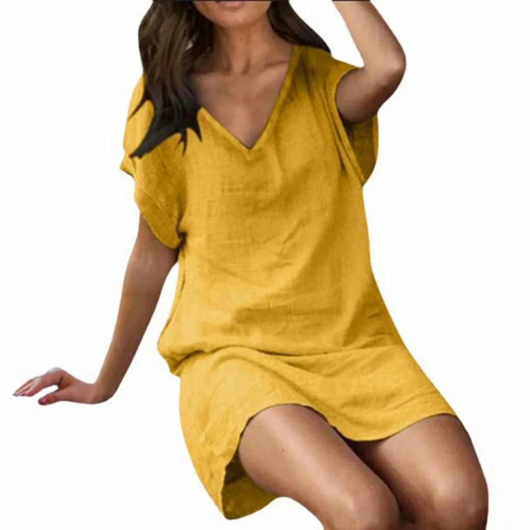 KIKI Bodykleid Lockeres, kurzärmliges Kleid mit V-Ausschnitt aus Baumwolle günstig online kaufen