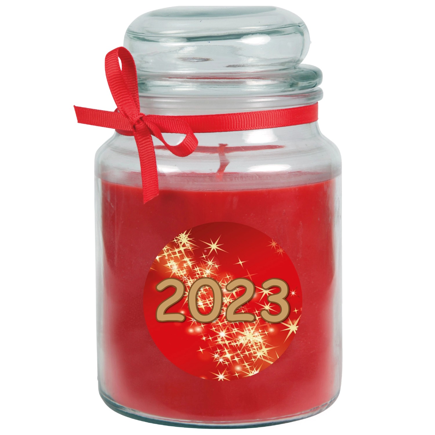 HS Candle Duftkerze & Glas Neujahr Rot Bonbon 110h günstig online kaufen