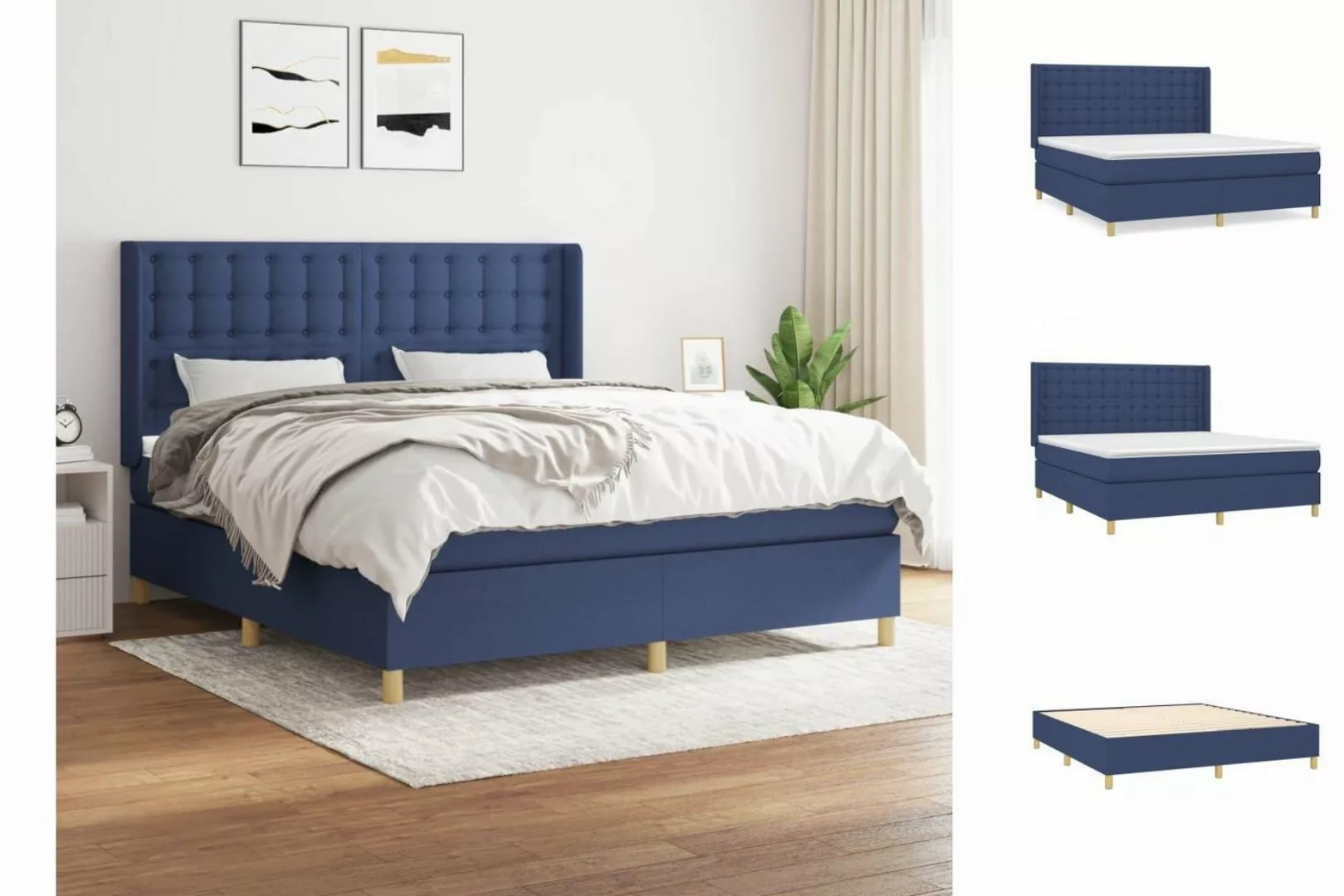 vidaXL Bettgestell Boxspringbett mit Matratze Blau 160x200 cm Stoff Bett Be günstig online kaufen