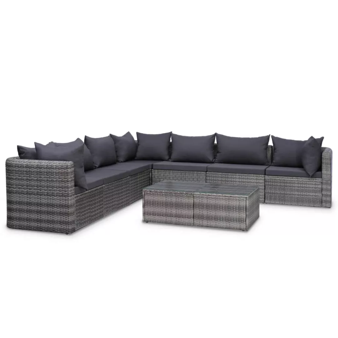 8-tlg. Garten-lounge-set Mit Auflagen Poly Rattan Grau günstig online kaufen