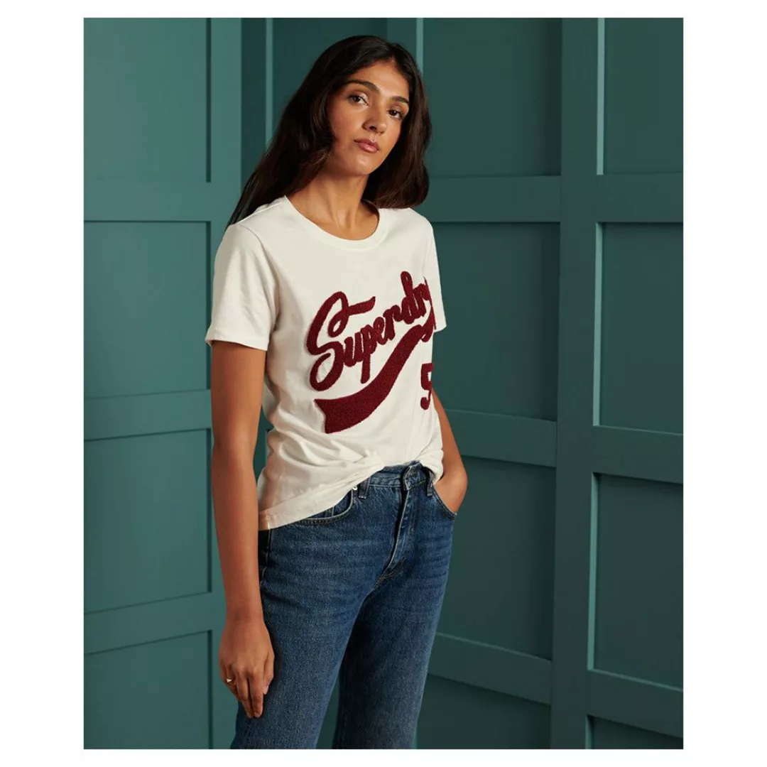 Superdry Collegiate Chenille Kurzarm T-shirt XL Cream günstig online kaufen