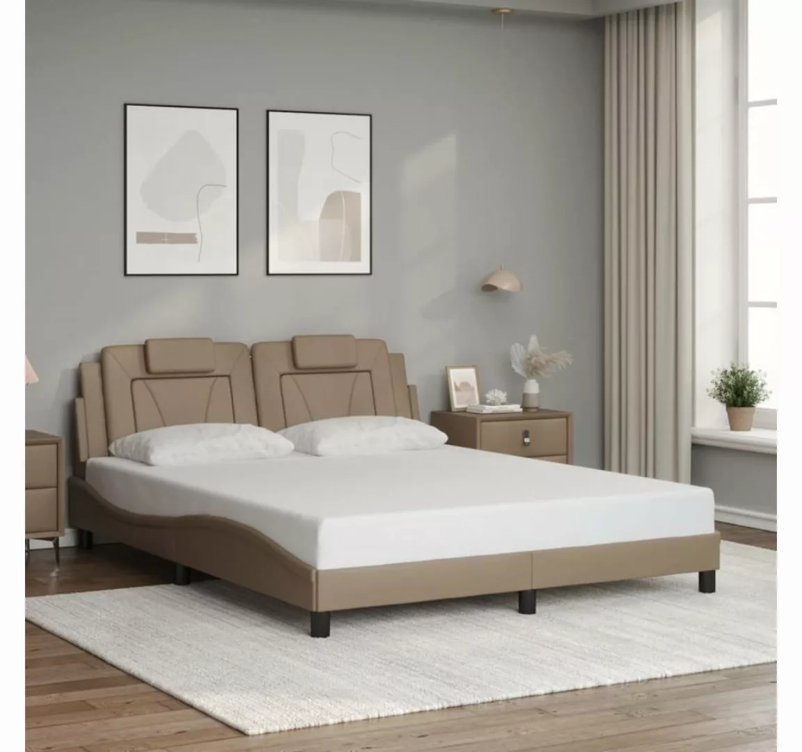 vidaXL Bett, Bettgestell mit Kopfteil Cappuccino-Braun 160x200 cm Kunstlede günstig online kaufen