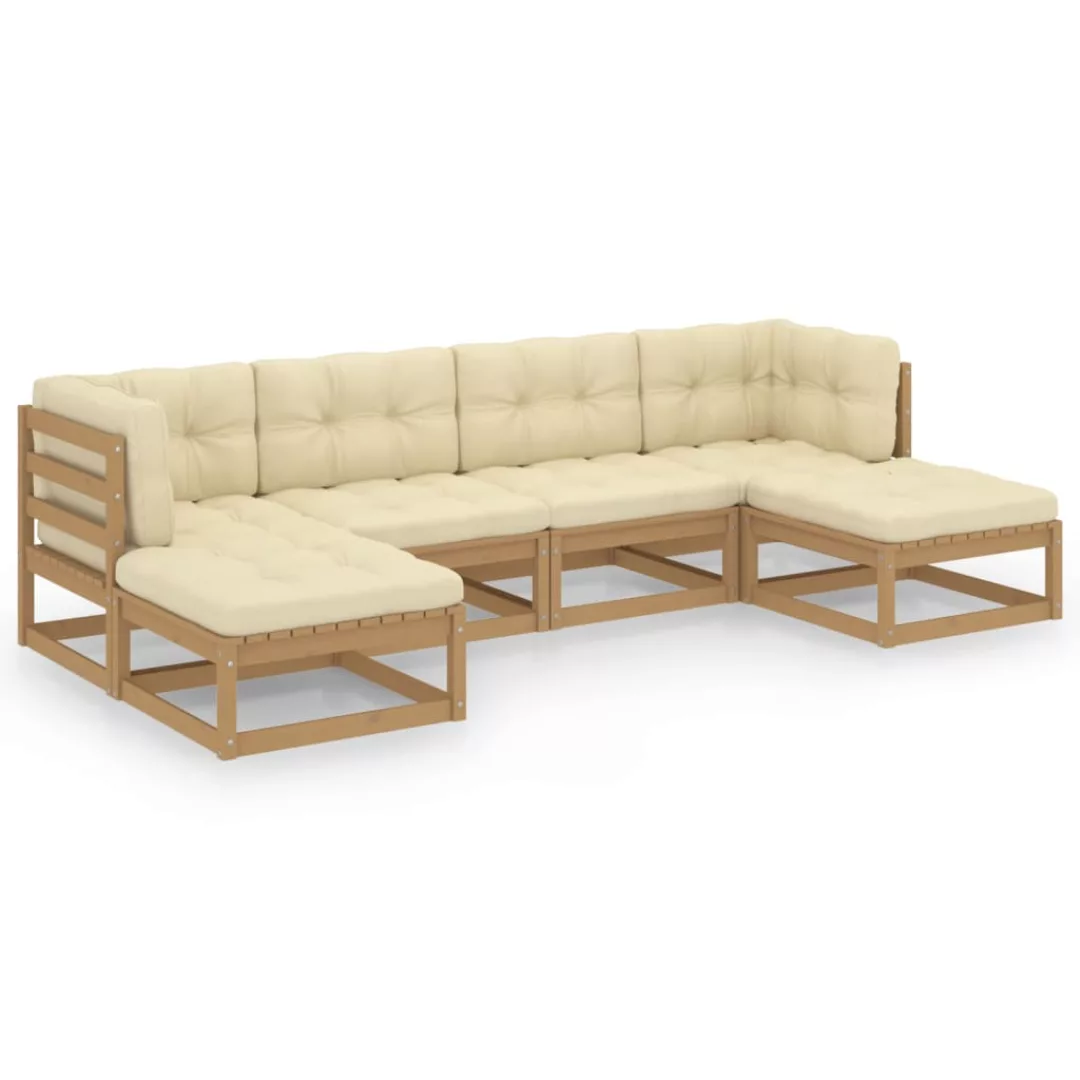 6-tlg. Garten-lounge-set Kissen Honigbraun Kiefer Massivholz günstig online kaufen