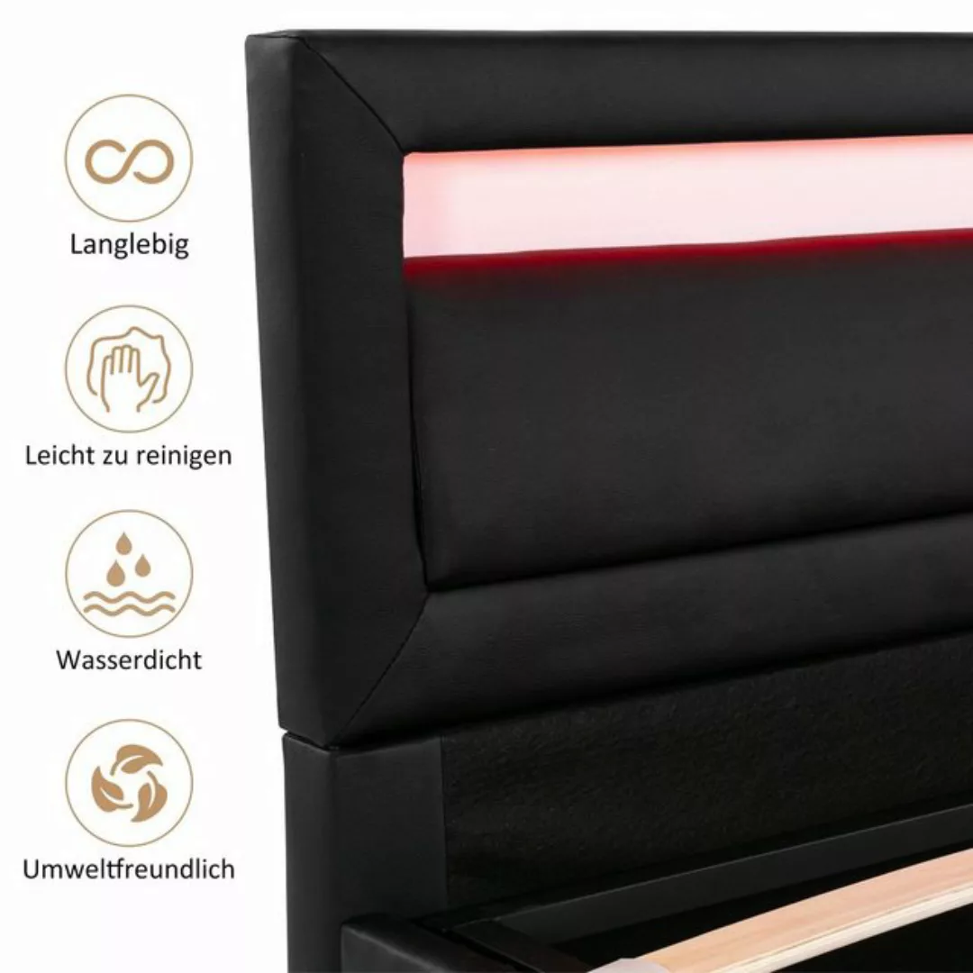 OKWISH Polsterbett 140*200cm LED-Bett,mit Lattenrost und Stauraum, mit bele günstig online kaufen