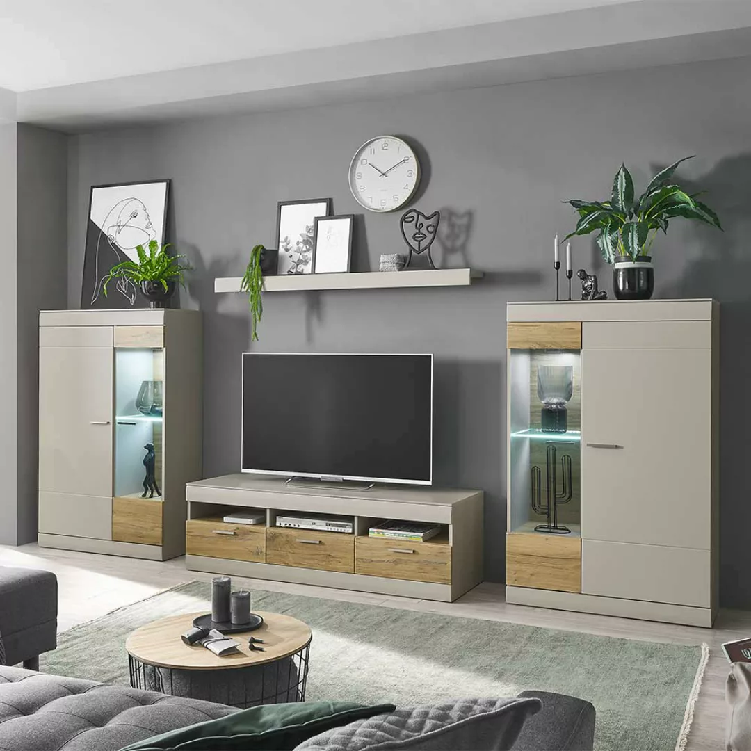 TV Wohnwand modern in Hellgrau Zinneichefarben (vierteilig) günstig online kaufen