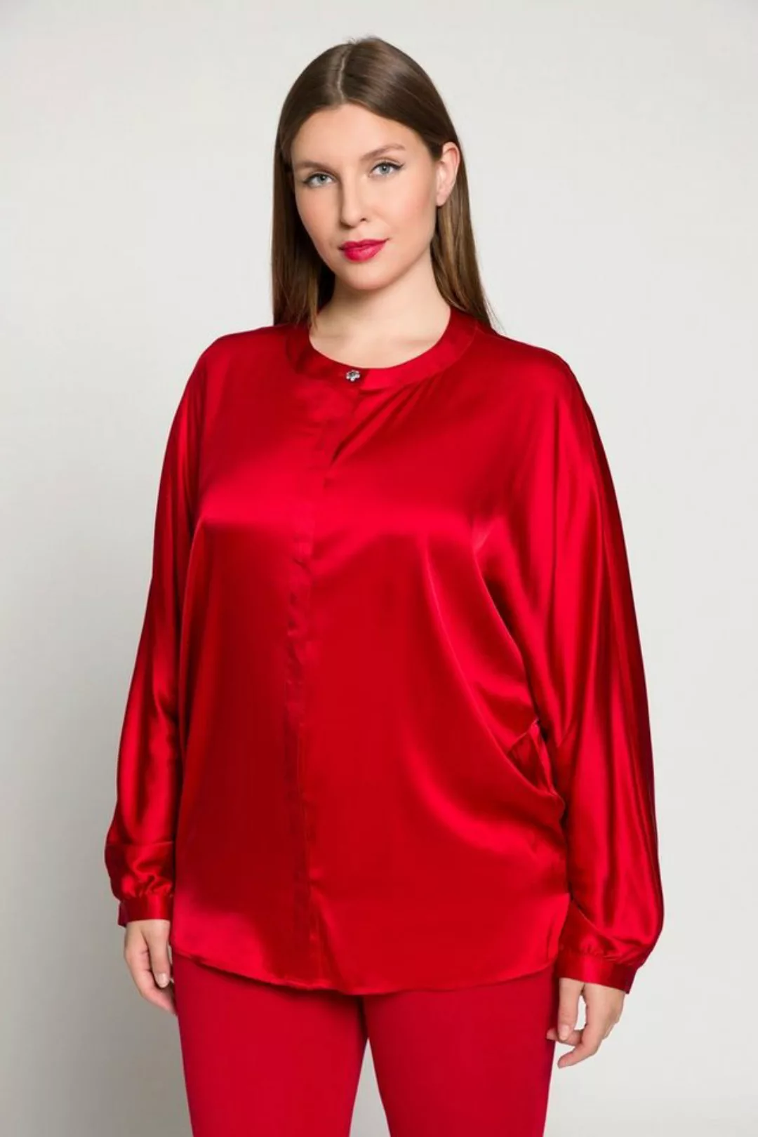 Ulla Popken Satinbluse Satinbluse oversized Rundhals Fledermausarm günstig online kaufen