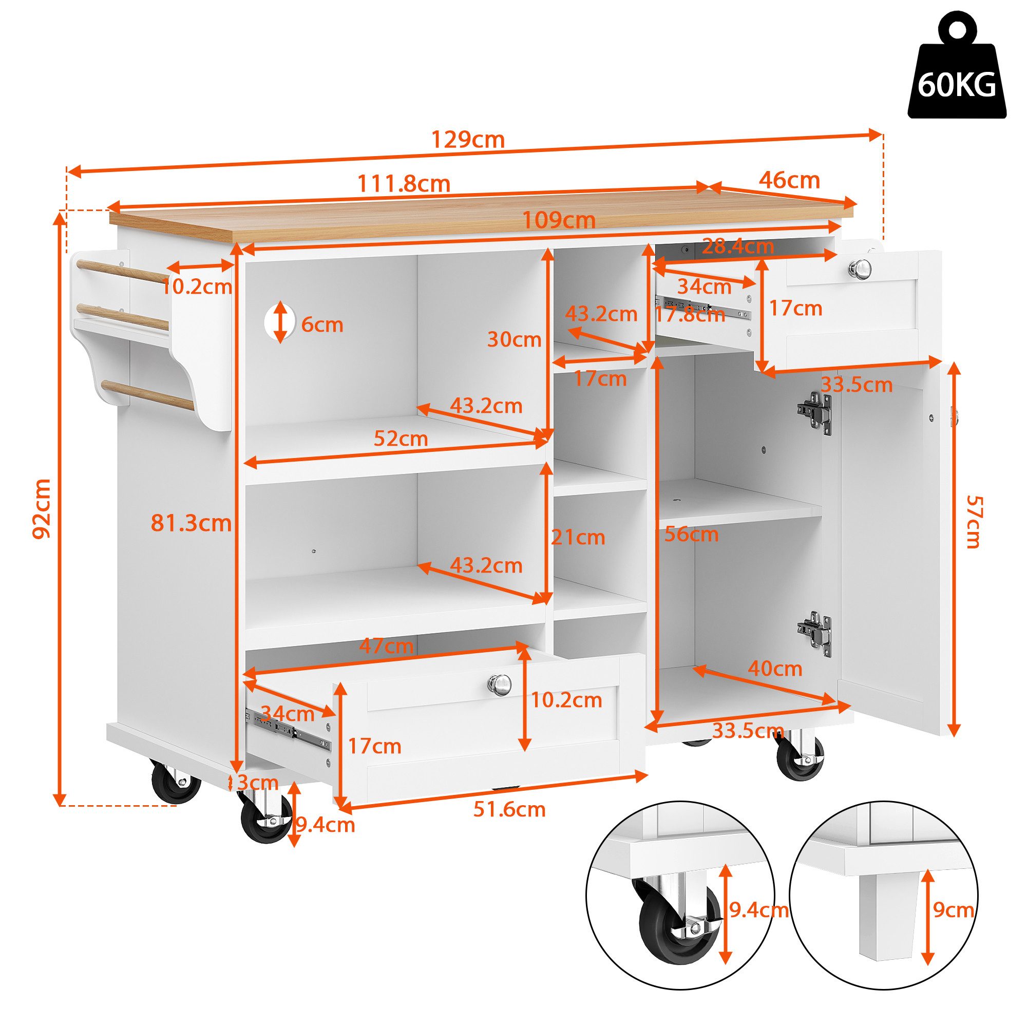 TavilaEcon Küchenbuffet Moderner Esszimmerwagen, 129 x günstig online kaufen