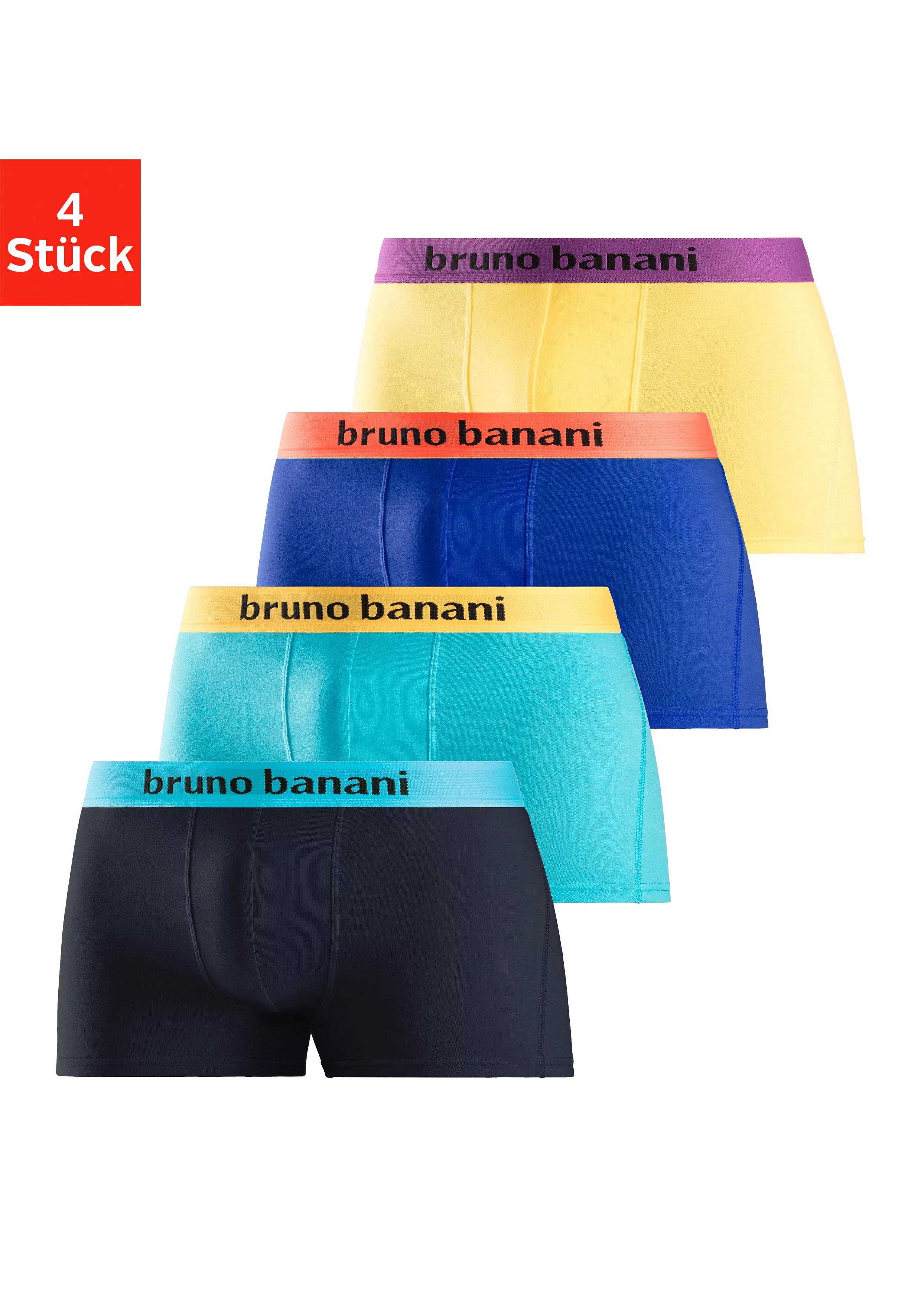Bruno Banani Boxer, (Packung, 4 St.), mit farbigen Marken-Schriftzug am Bün günstig online kaufen