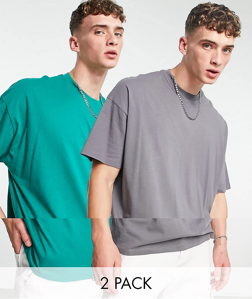 ASOS DESIGN – Oversize-T-Shirts aus Bio-Baumwolle im 2er-Pack-Mehrfarbig günstig online kaufen