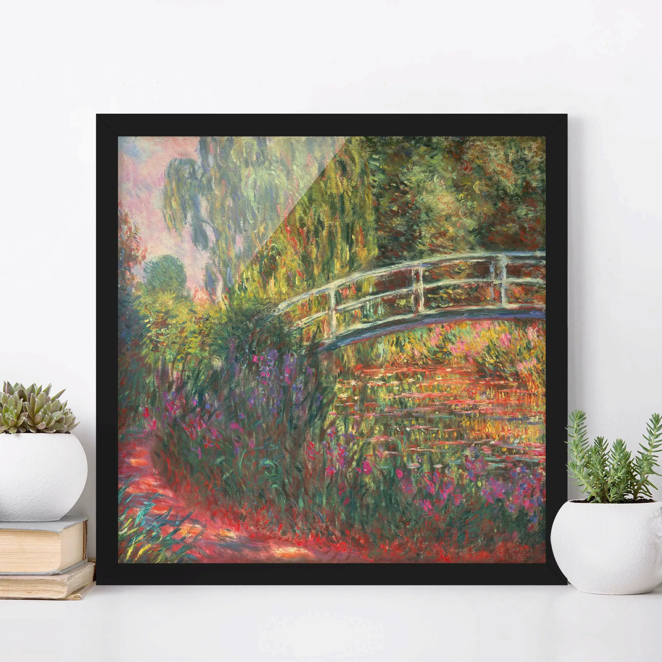 Bild mit Rahmen Kunstdruck - Quadrat Claude Monet - Japanische Brücke im Ga günstig online kaufen