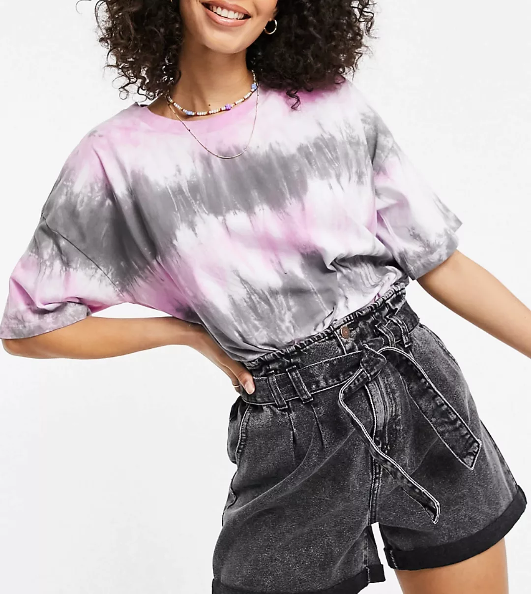 New Look Tall – Jeansshorts mit Paperbag-Taille in Schwarz günstig online kaufen