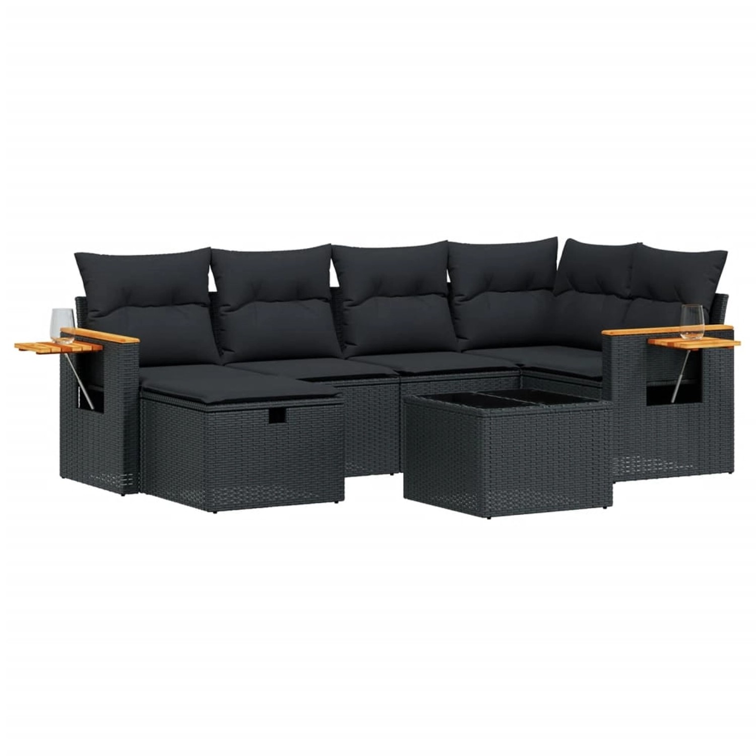 vidaXL 7-tlg Garten-Sofagarnitur mit Kissen Schwarz Poly Rattan Modell 164 günstig online kaufen