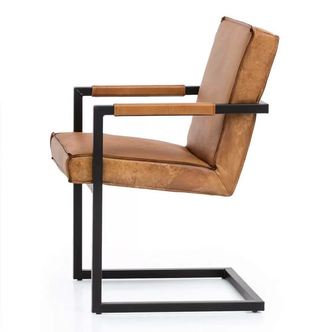 Freischwinger Stühle aus Echtleder und Metall Armlehnen (2er Set) günstig online kaufen