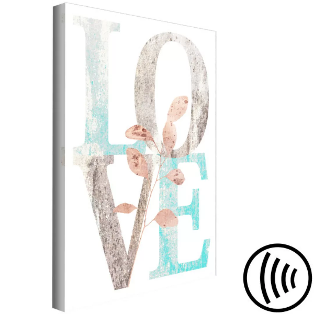 Leinwandbild Pastellbeschriftung Love - Komposition mit einem Zweig XXL günstig online kaufen