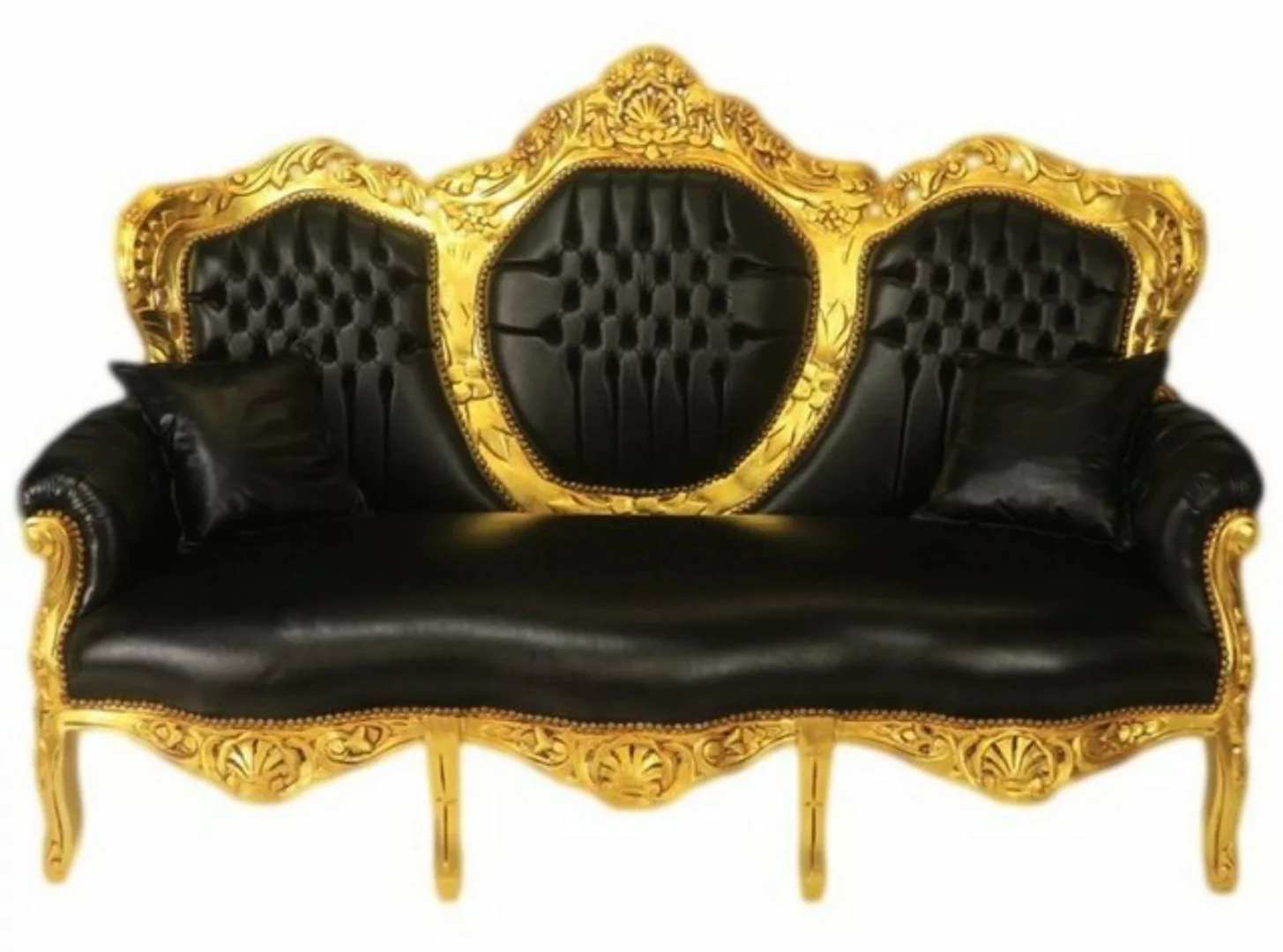 Casa Padrino 3-Sitzer Barock 3er Sofa King Schwarz Lederoptik / Gold - Wohn günstig online kaufen