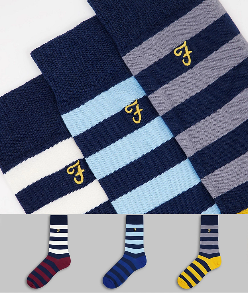 Farah – Warstock – 3er-Pack gestreifte Socken-Schwarz günstig online kaufen