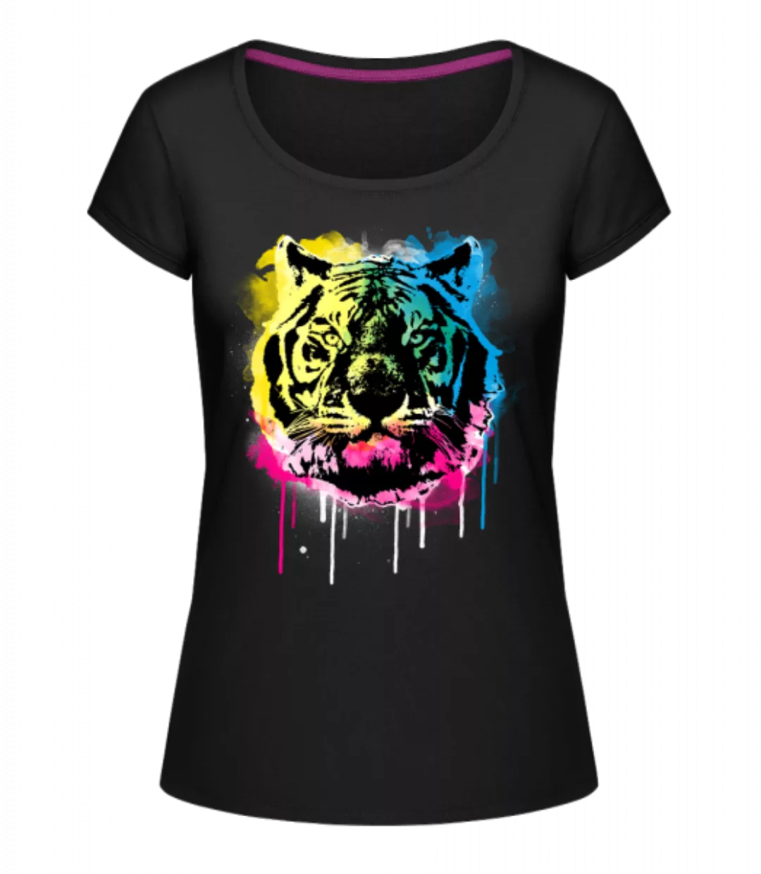 Bunter Tiger · Frauen T-Shirt U-Ausschnitt günstig online kaufen