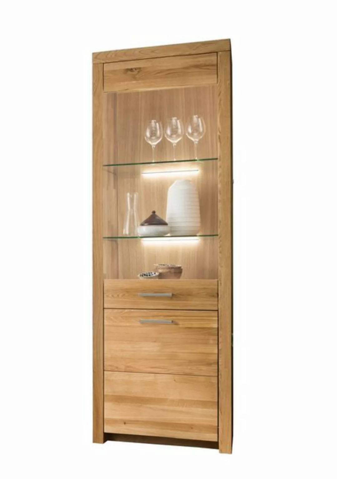 möbelando Vitrine WZ-0169 (BxHxT: 204,1x40x65 cm) aus Wildeiche in natur ge günstig online kaufen