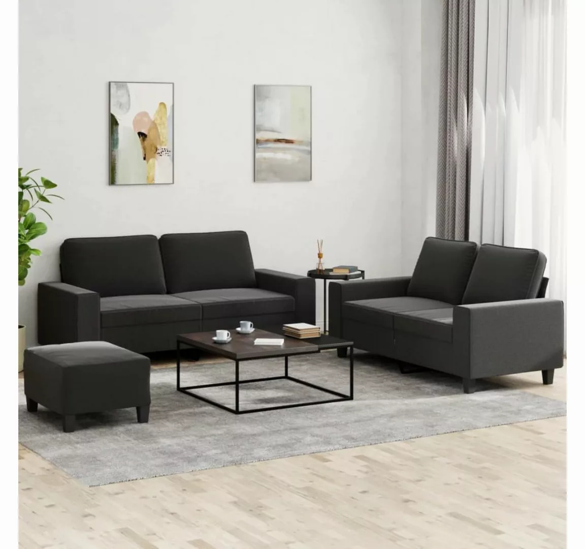 vidaXL Sofa Sofagarnitur Set mit Kissen Stoff, 3-tlg., Schwarz günstig online kaufen