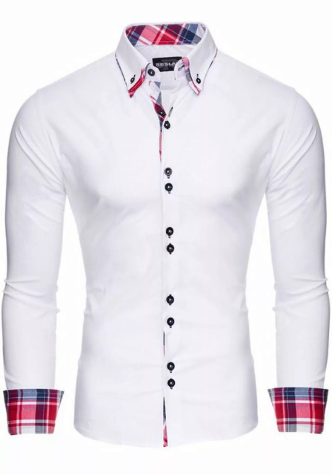 Reslad Langarmhemd Reslad Herren Hemd Button-Down Slim Fit Kontrast Langarm günstig online kaufen