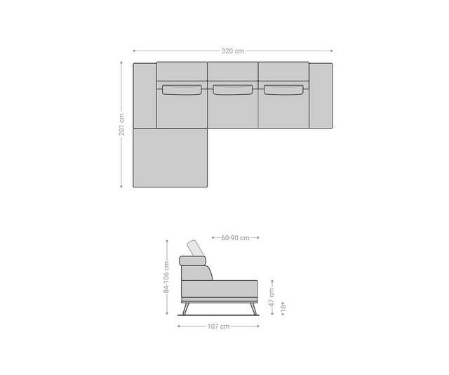 DELIFE Ecksofa Evelio, Cord Steingrau 320x200 Ottomane links elektrische Si günstig online kaufen