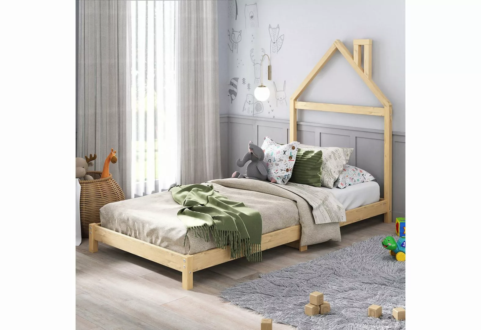 IDIMEX Kinderbett LIZ, 90x200 cm Montessori Bodenbett im Hausdesign aus Mas günstig online kaufen