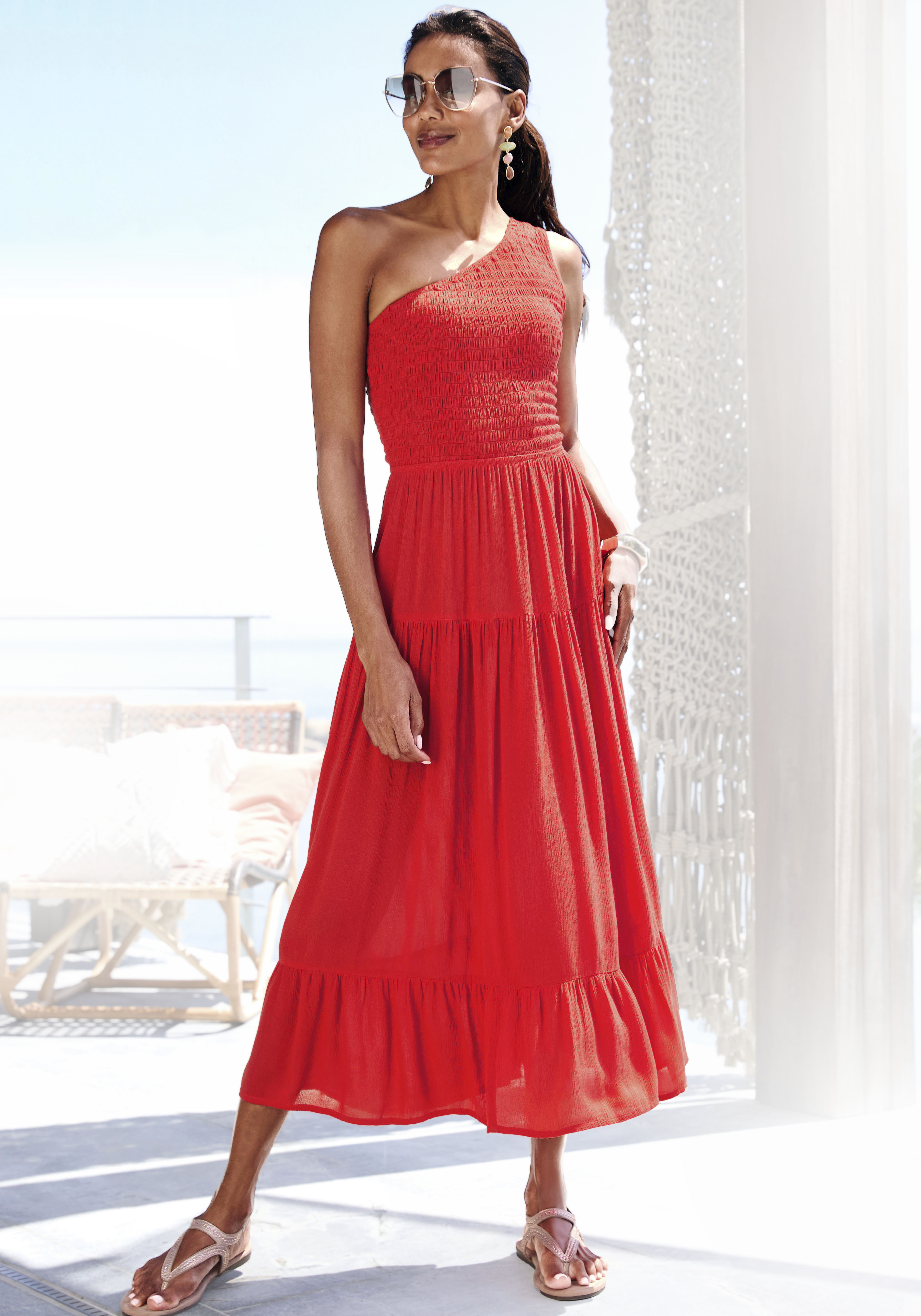 Buffalo One-Shoulder-Kleid, mit Volants, strukturiertes Strandkleid, sommer günstig online kaufen