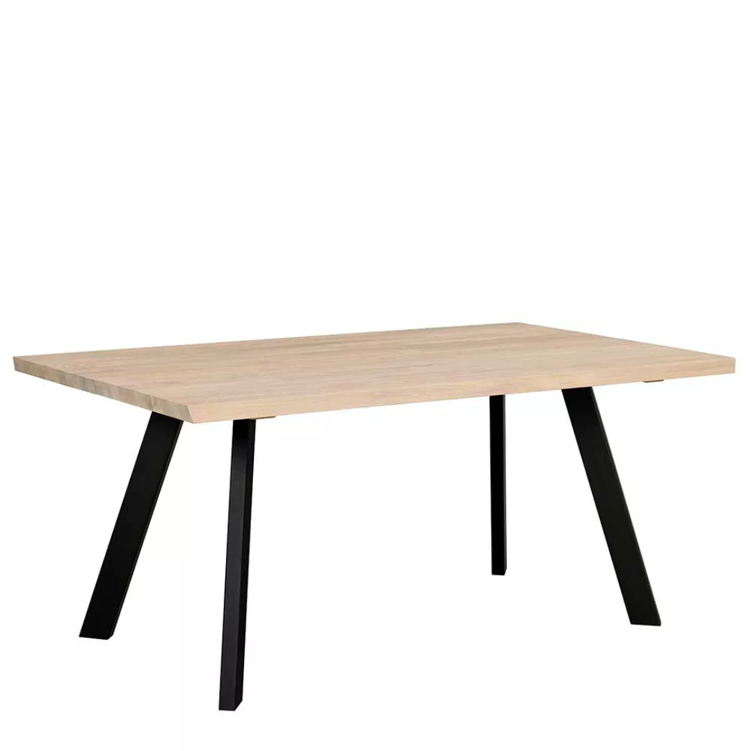 Esszimmer Tisch in Holz White Wash und Schwarz Industry Stil günstig online kaufen