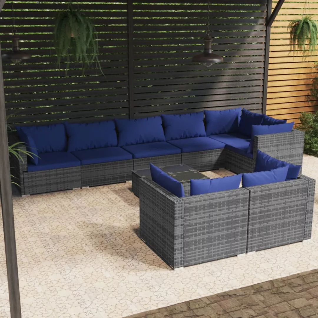 Vidaxl 9-tlg. Garten-lounge-set Mit Kissen Grau Poly Rattan günstig online kaufen