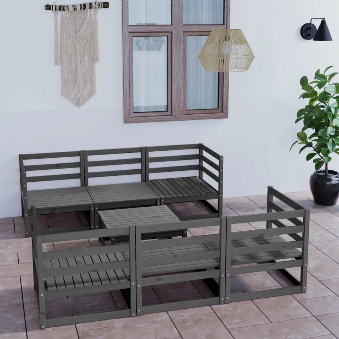 7-tlg. Garten-lounge-set Grau Kiefer Massivholz günstig online kaufen