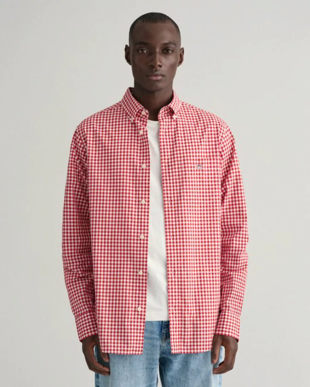 Gant Langarmhemd REG POPLIN GINGHAM SHIRT mit Logostickerei auf der Brust günstig online kaufen