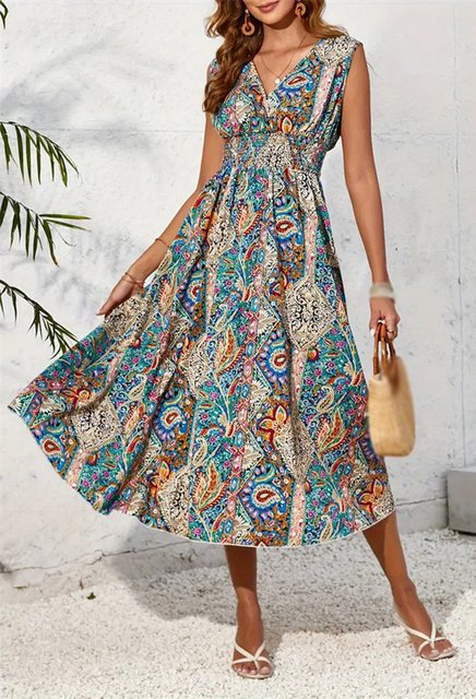 CHENIN Strandkleid Bedrucktes ärmelloses Damenkleid mit V-Ausschnitt Strand günstig online kaufen