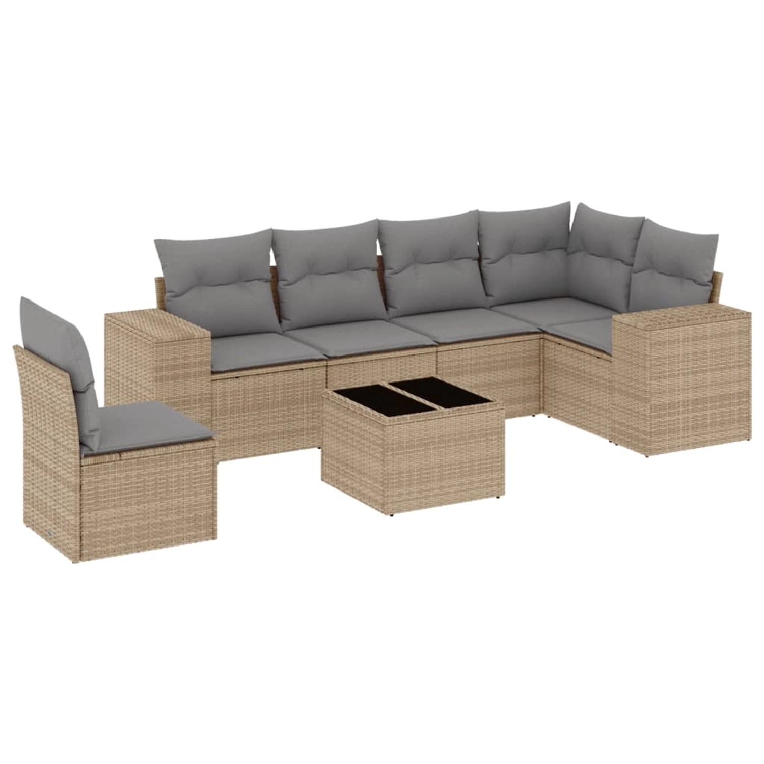 vidaXL 7-Tlg Garten-Sofagarnitur mit Kissen Beige Poly Rattan 3222638 günstig online kaufen