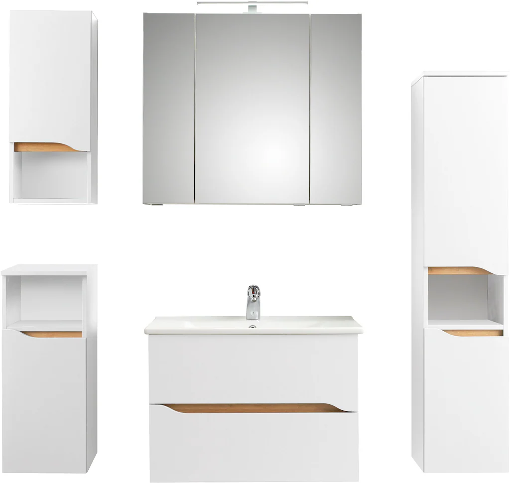 Saphir Badmöbel-Set "Quickset 5-teilig, Keramik-Waschtisch und LED-Spiegels günstig online kaufen