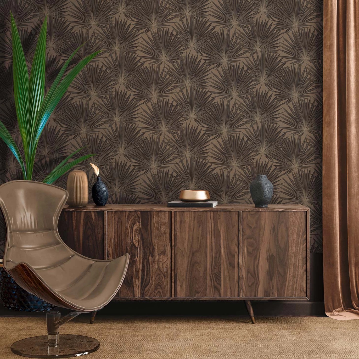 Bricoflor Tapete Blau Grün mit Muster Palmen Vliestapete für Schlafzimmer u günstig online kaufen