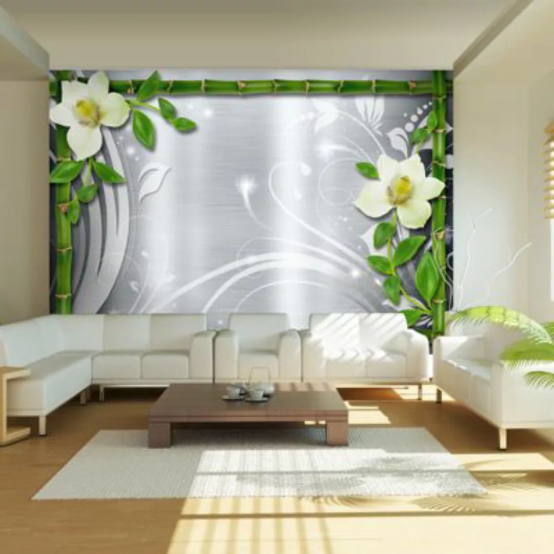 artgeist Fototapete Bamboo and two orchids mehrfarbig Gr. 300 x 210 günstig online kaufen