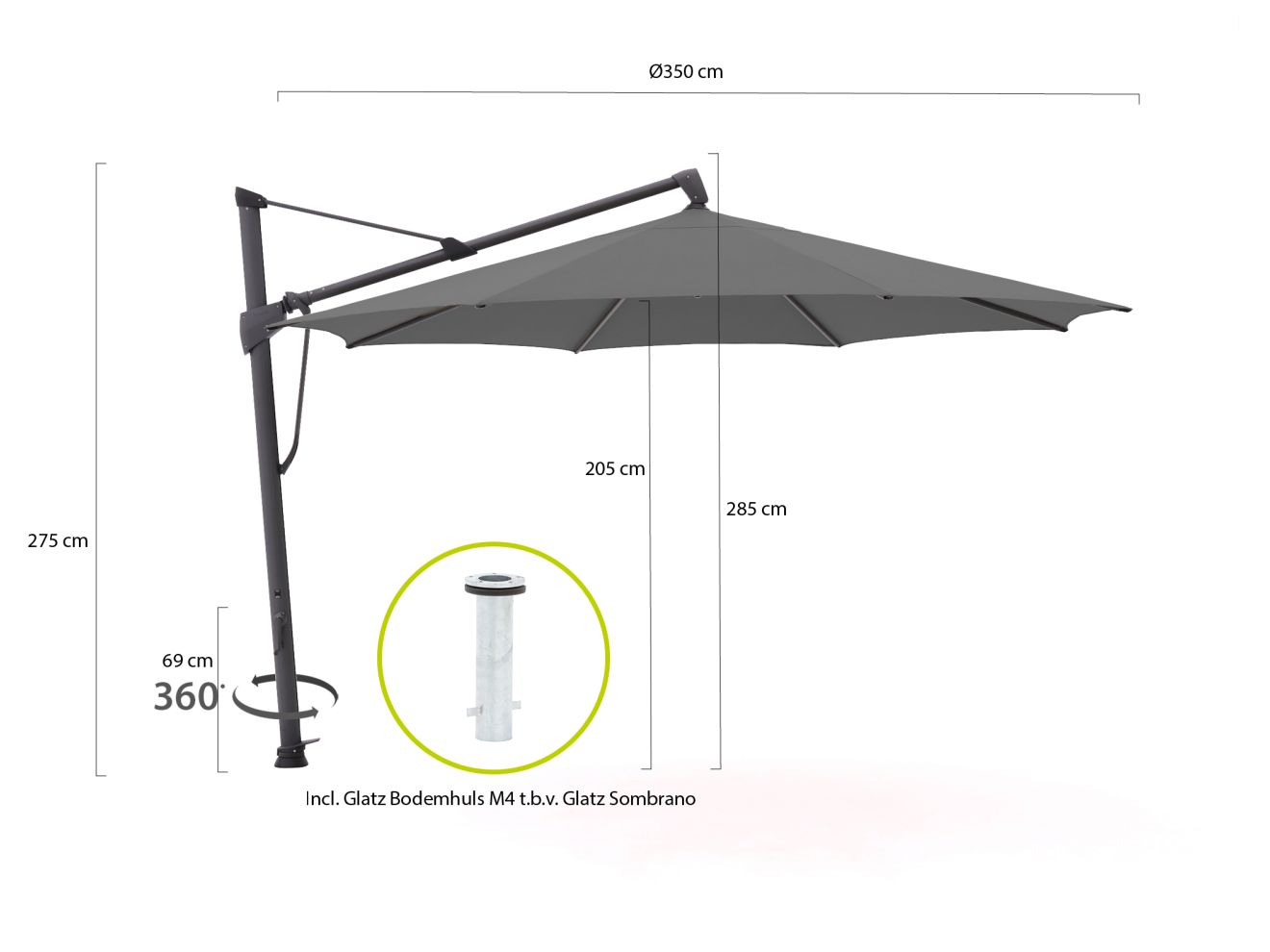 Glatz Sombrano S+ Easy Ampelschirm ø 350 cm günstig online kaufen