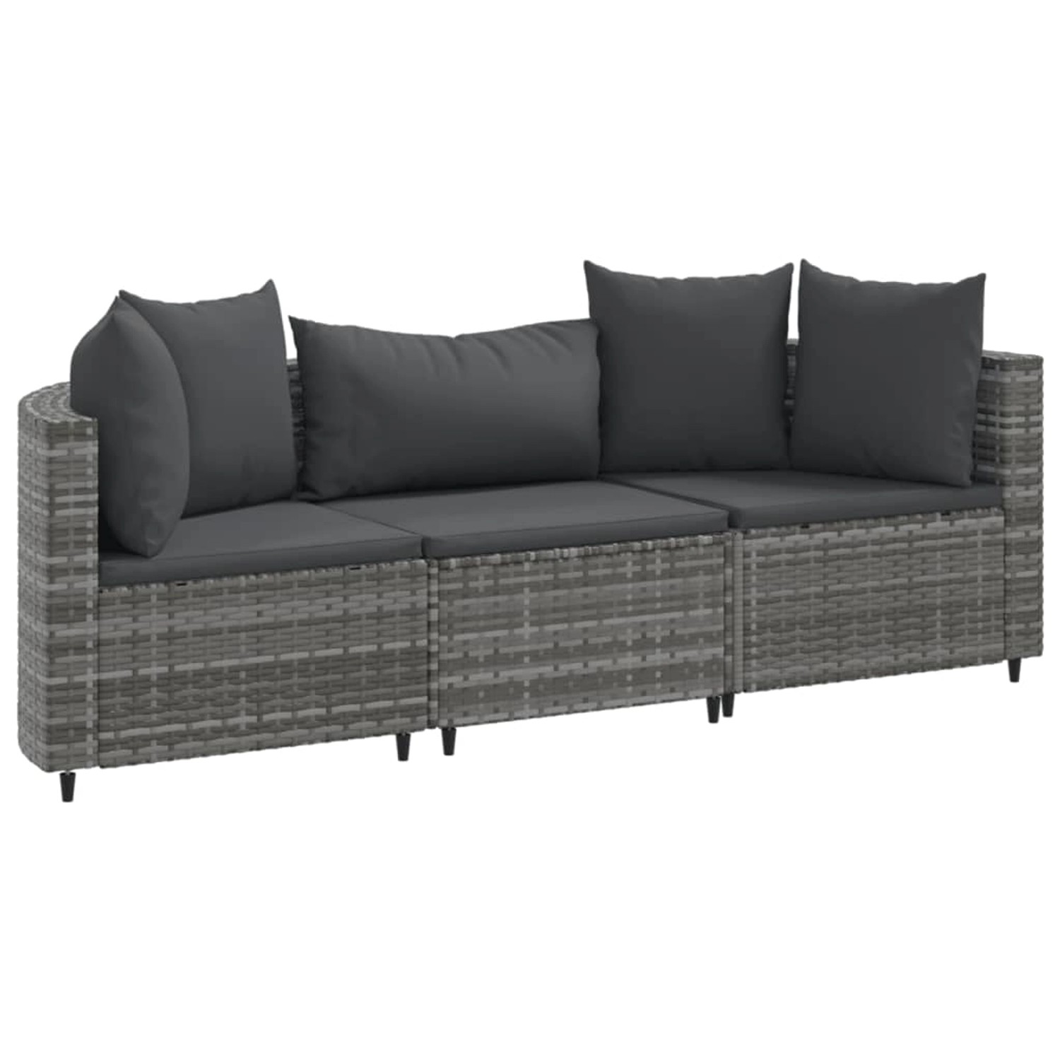 vidaXL 3-tlg Garten-Sofagarnitur mit Kissen Grau Poly Rattan Modell 10 günstig online kaufen