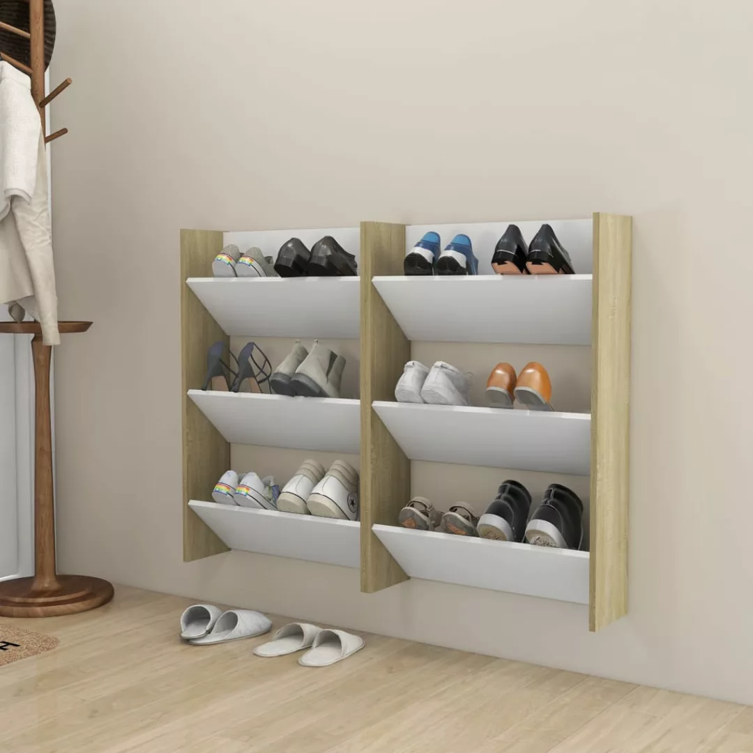 Wand-schuhschrenke 2 Stk. Weiß & Sonoma-eiche 60x18x90 Cm günstig online kaufen