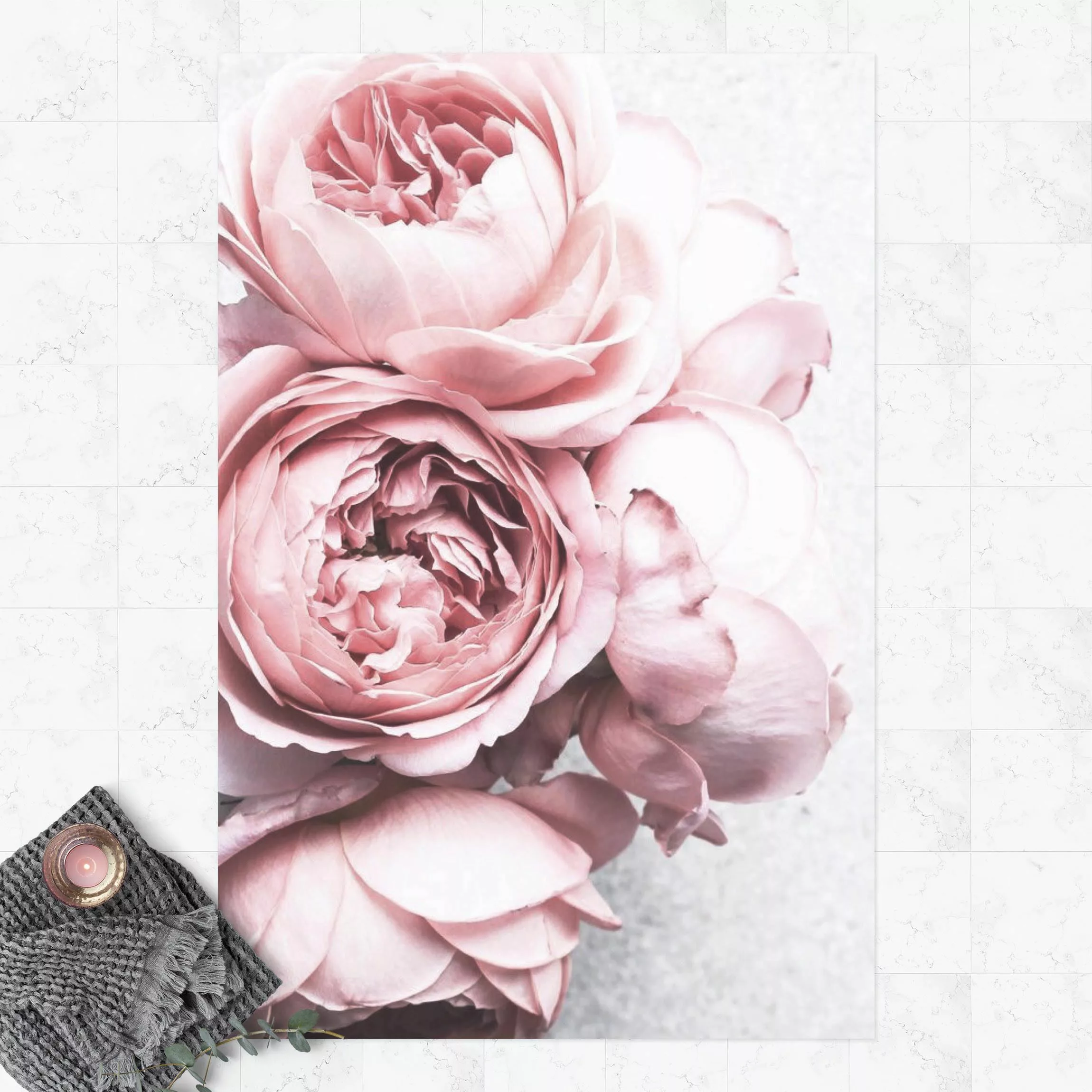 Vinyl-Teppich Rosa Pfingstrosenblüten Shabby Pastell günstig online kaufen