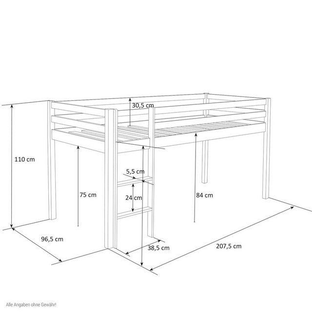 Homestyle4u Hochbett 90x200 cm Weiß mit Vorhang Sterne Grau Spielbett für 1 günstig online kaufen