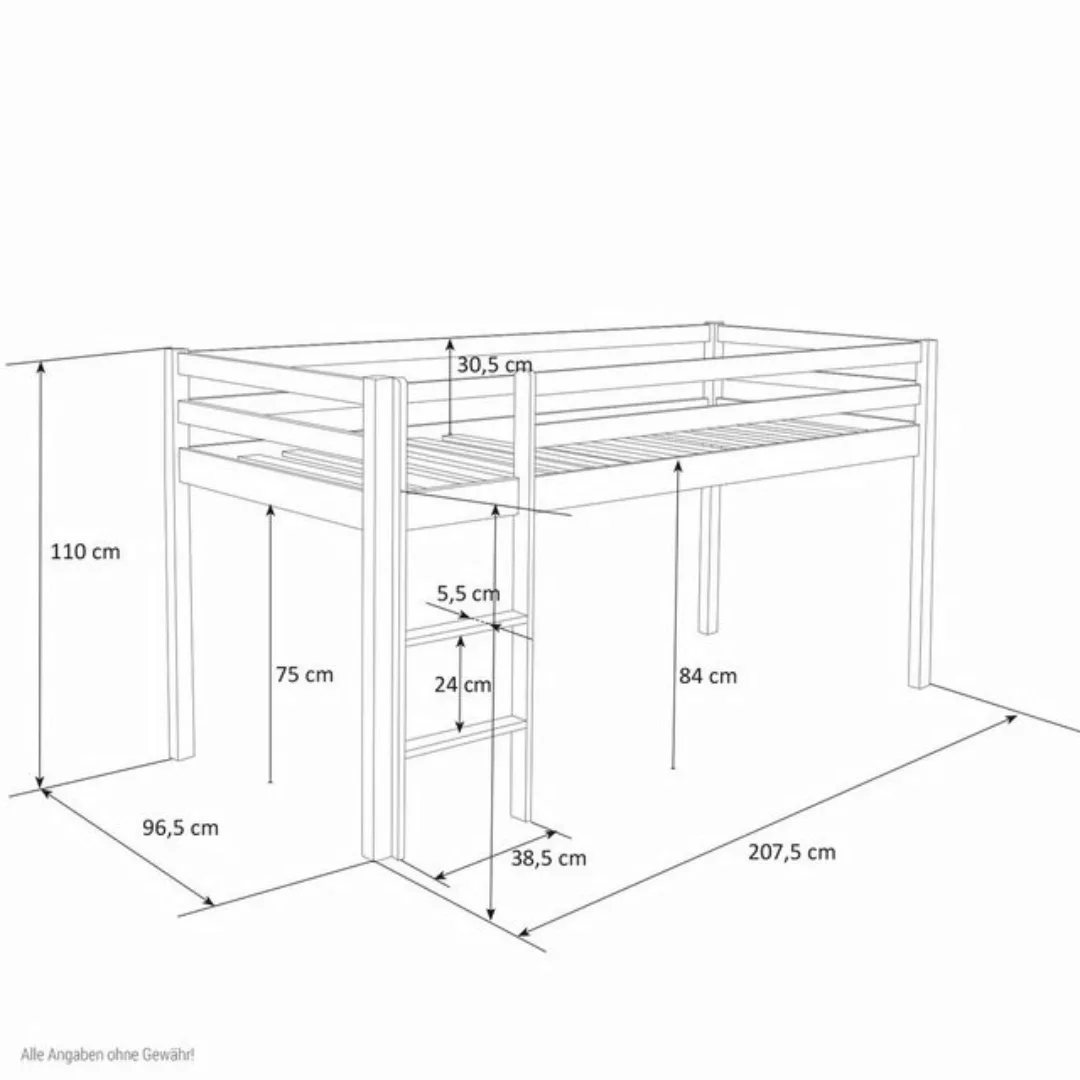 Homestyle4u Hochbett 90x200 cm Weiß mit Vorhang Sterne Grau für 1 Kind Kief günstig online kaufen