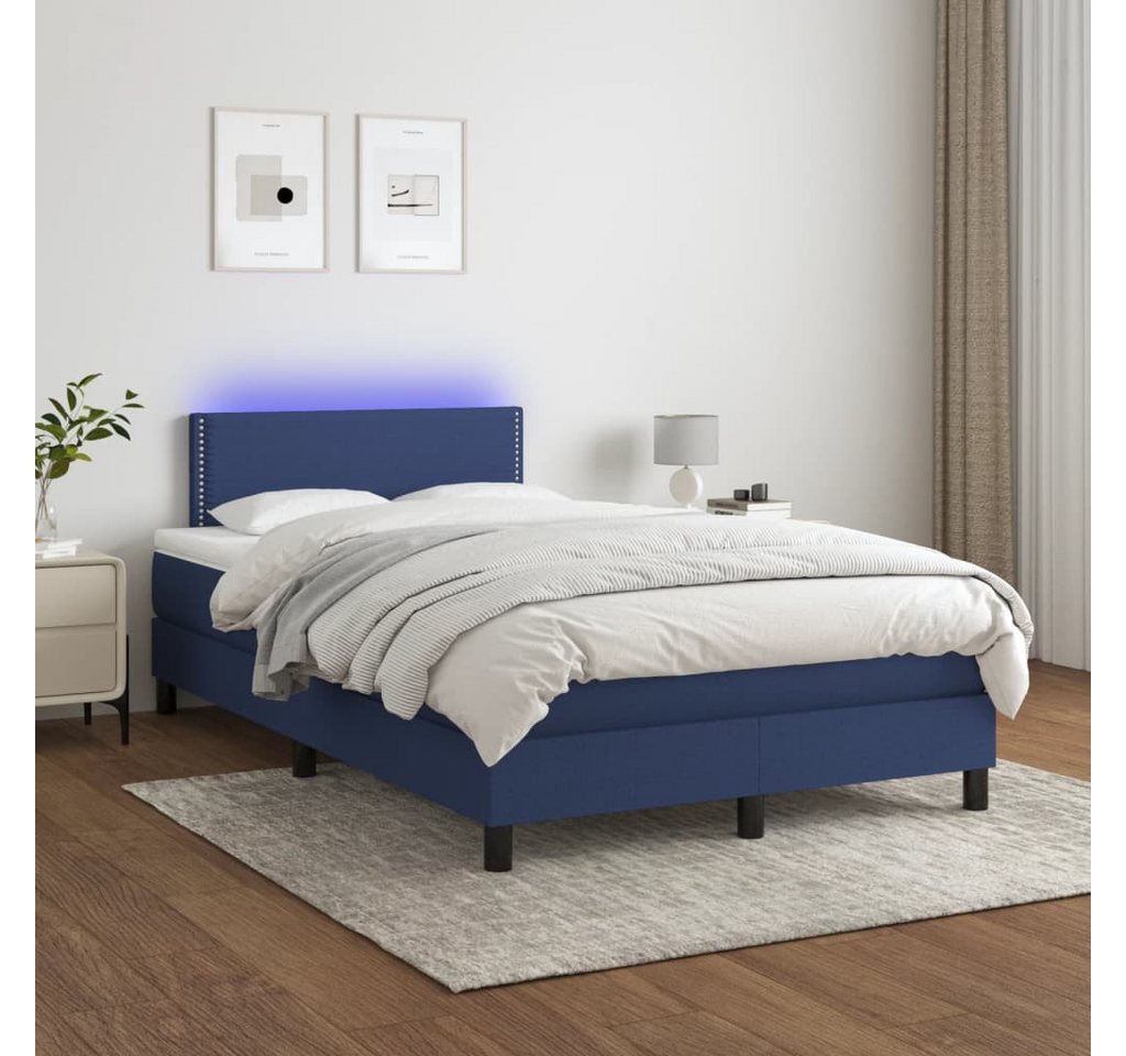 vidaXL Boxspringbett Boxspringbett mit Matratze LED Blau 120x200 cm Stoff B günstig online kaufen